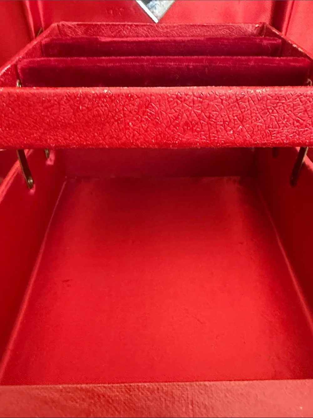 Classic Red Jewelry Organizer Box with Gold Hardware